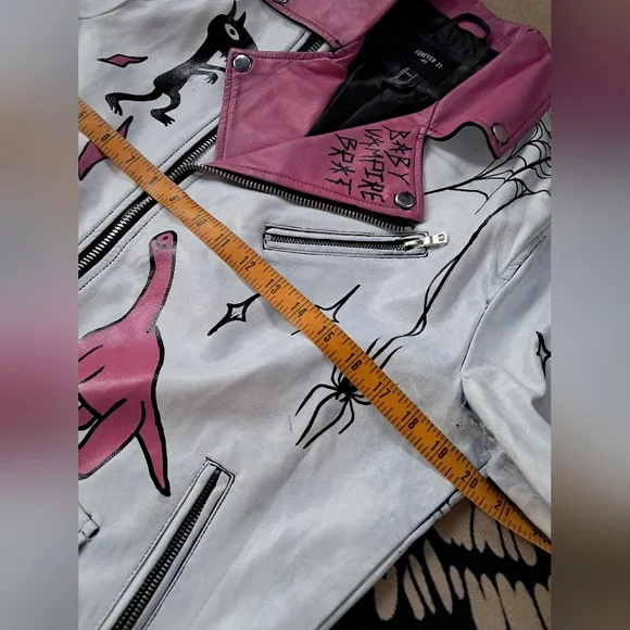 SOLD @MARKET  Fun kawaii goth custom hand painted OOAK faux leather jacket - Picture 13 of 15